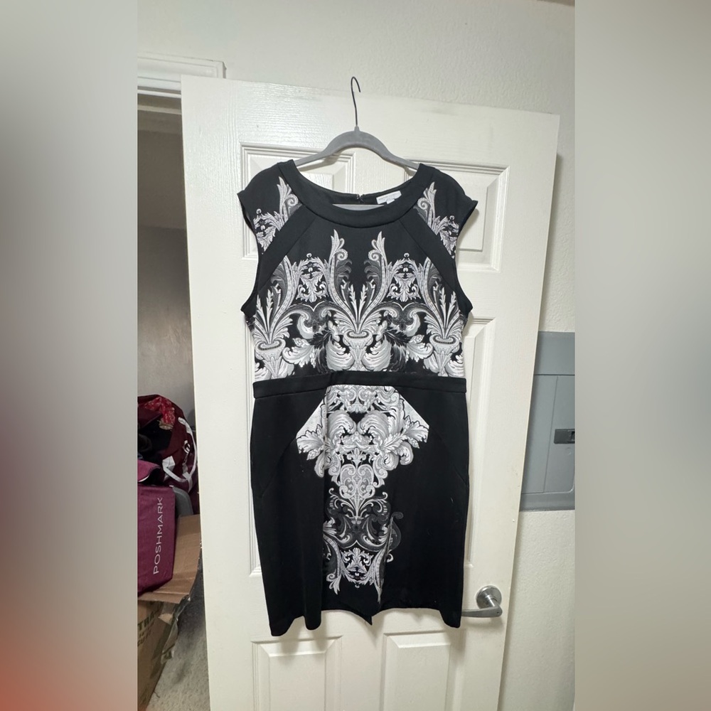 New York & Company Black Dress with White Baroque Design